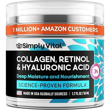 SimplyVital Collagen, Retinol & Hyaluronic Acid Cream - Anti-Aging Face Moisturizer for Face, Firming Skin Care Neck & Décolleté - Made in USA