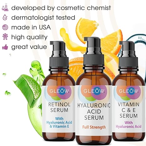 Retinol Serum for Face, Vitamin C with Hyaluronic Acid Face Serum for Women and Men, Glow Skin Care Set Total Package Targets Appearance of Uneven Skin Tone