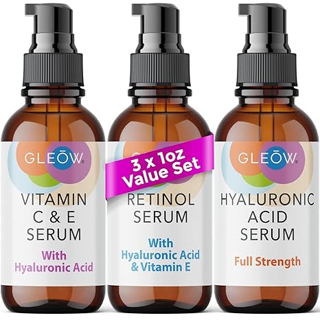 Retinol Serum for Face, Vitamin C with Hyaluronic Acid Face Serum for Women and Men, Glow Skin Care Set Total Package Targets Appearance of Uneven Skin Tone